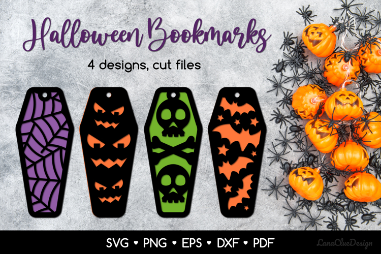 Two Layered Coffin Shaped Halloween Bookmarks SVG, Papercut