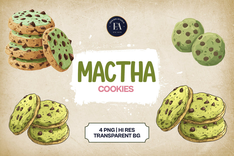 Matcha Cookies Clipart Bundle 4 PNG
