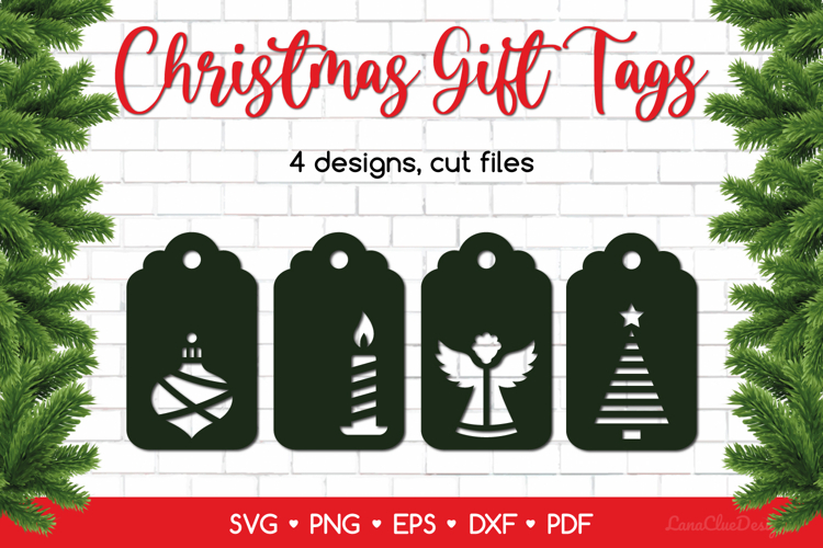 4 Christmas Gift Tags SVG Cut Files, Papercut Christmas