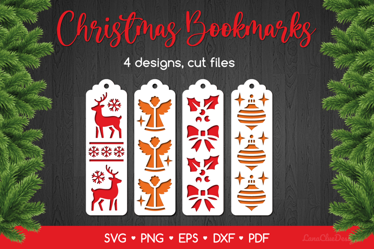4 Christmas Bookmarks SVG, Xmas Laser Cutting Templates