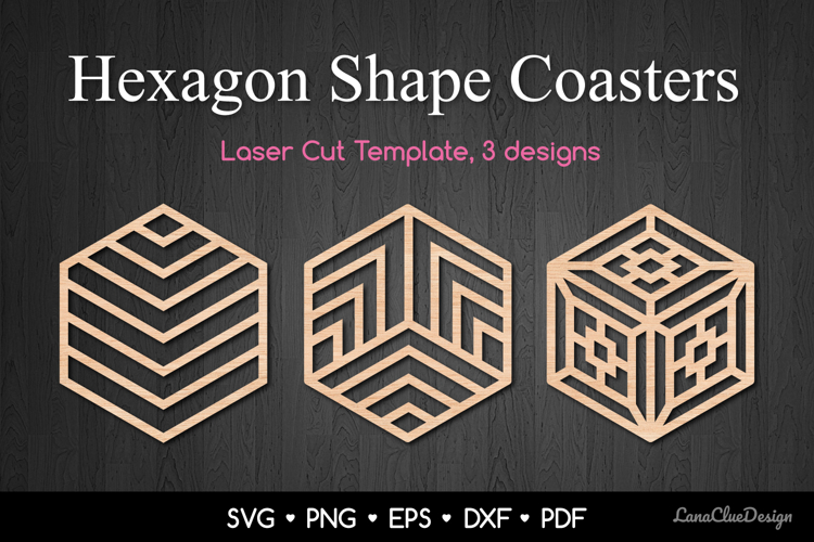 Geometric Hexagon Coasters SVG, Abstract Laser Cut Template