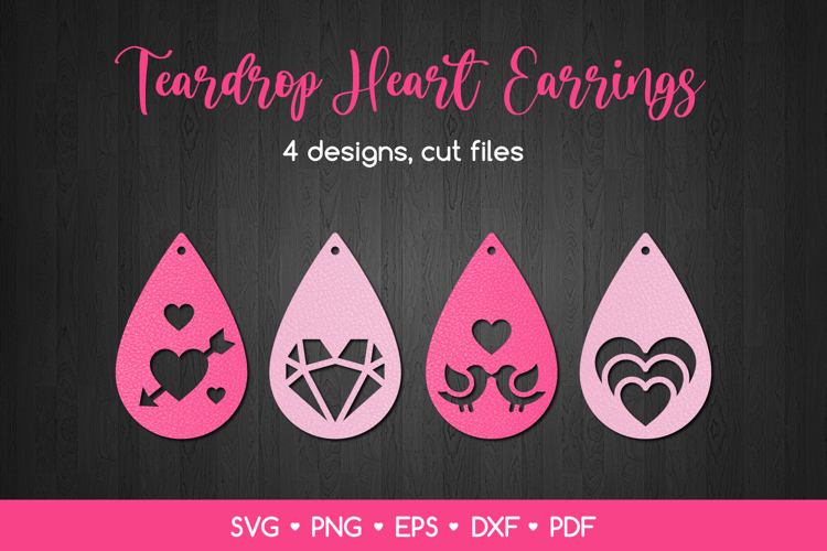 Valentines Day Teardrop Heart Earrings SVG Laser Cut