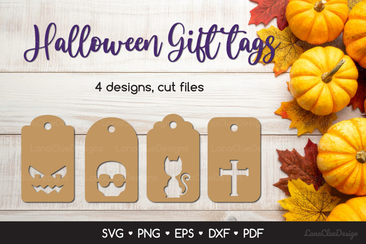 4 Halloween Gift Tags SVG Cut Files, Halloween Papercut