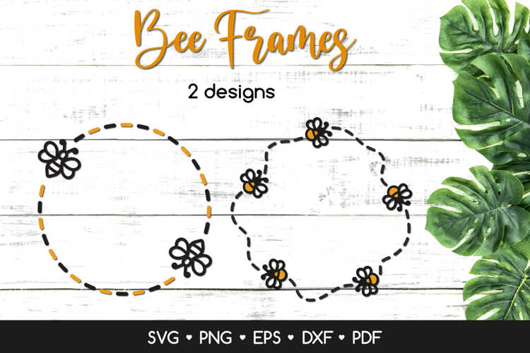 2 Round Bee Monogram Frames SVG, Circle Summer Frames