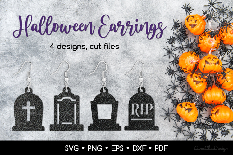 4 Halloween Tomb Earrings SVG, Grave Earrings Cut Files