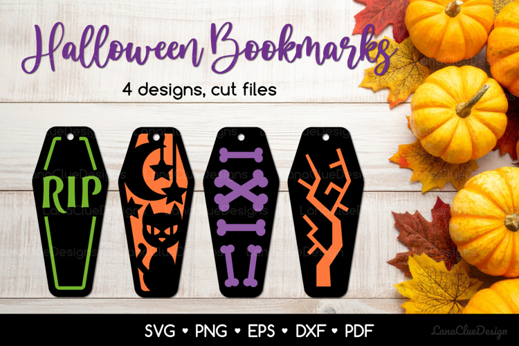 4 Coffin Shaped Halloween Bookmarks SVG, Halloween Papercut