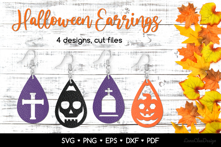 4 Teardrop Halloween Earrings or Pendant SVG Cut Files
