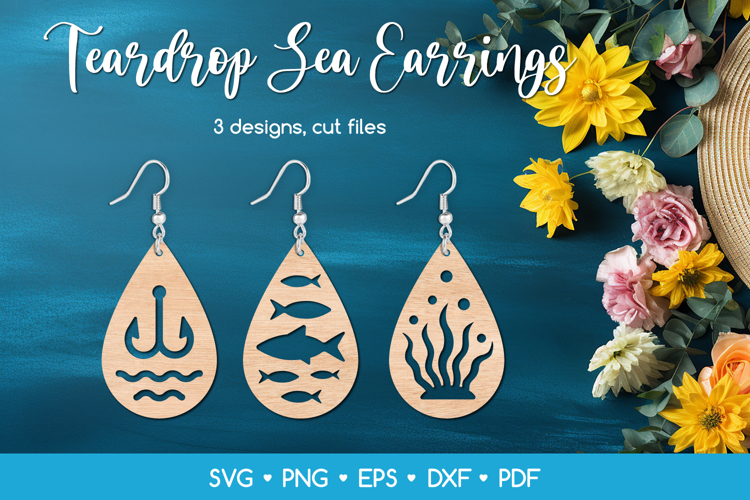 3 Teardrop Sea Earrings SVG, Ocean Jewelry Laser Cut Files