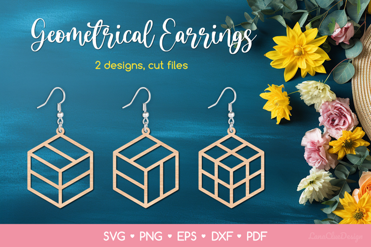 3 Geometric Hexagon Earrings SVG, Abstract Jewelry Template