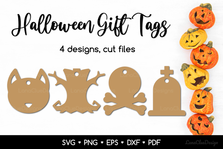 4 Halloween Decorative Shaped Gift Tags SVG Cut Files