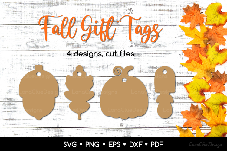 4 Autumn Shaped Gift Tags SVG Cut Files, Fall Paper Cut Tags
