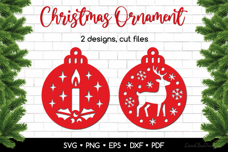 Round Christmas Ornaments with Candle and Reindeer SVG