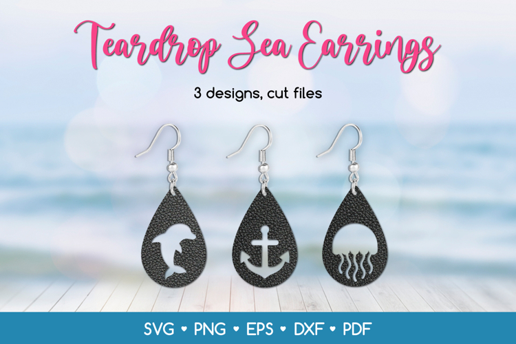 Teardrop Sea Earrings SVG, Summer Jewelry Template example image 1