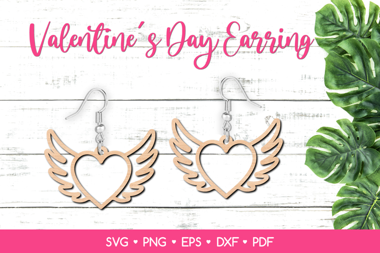 Heart with Wings Earrings SVG, Valentines Day Jewelry