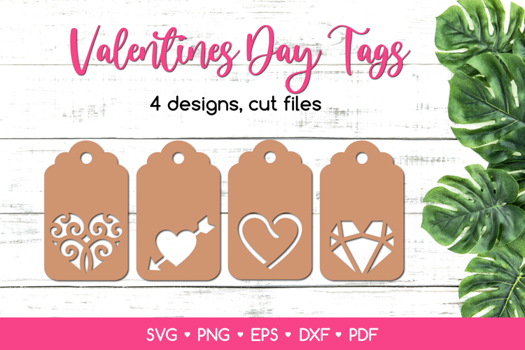 4 Gift Tags with Hearts SVG Cut Files, Valentines Templates