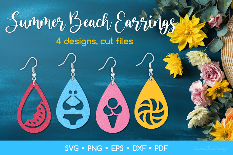 4 Teardrop Summer Beach Earrings SVG Cut Files