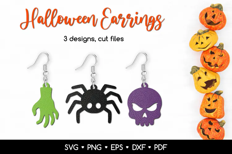 Spooky Halloween Earrings SVG - Zombie Hand, Spider & Skull