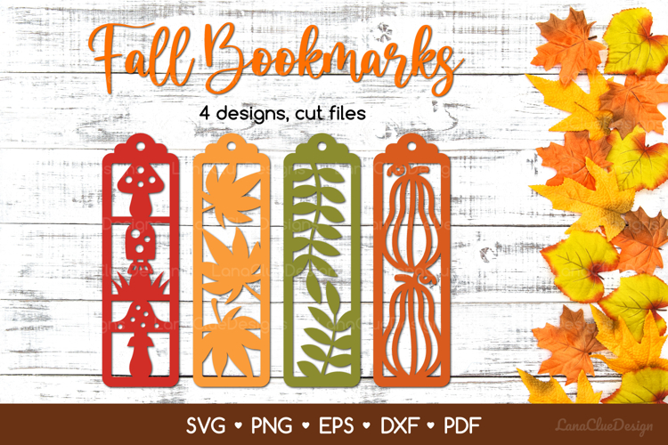 4 Fall Bookmarks SVG Cut Files, Autumn Papercut Template
