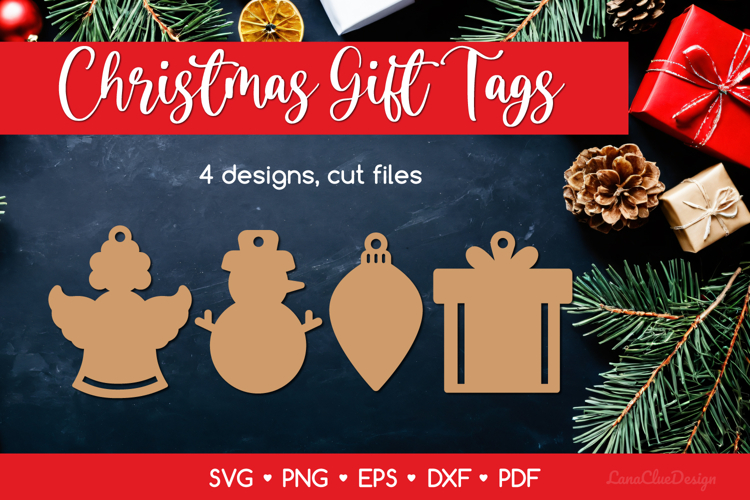 4 Christmas Decorative Shaped Gift Tags SVG Cut Files