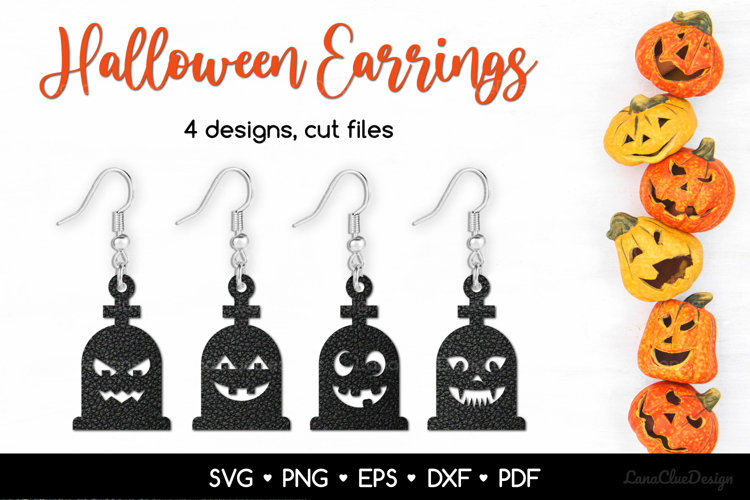 Funny Halloween Tomb with Faces Earrings SVG Cut Files