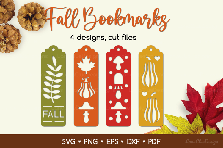 4 Autumn Bookmarks SVG Cut Files, Fall Papercut Templates