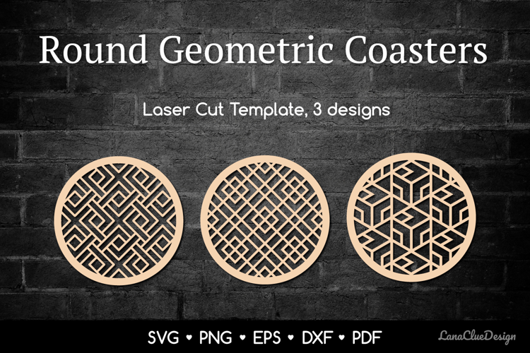 Abstract Geometric Coasters SVG, Modern Laser Cut Template