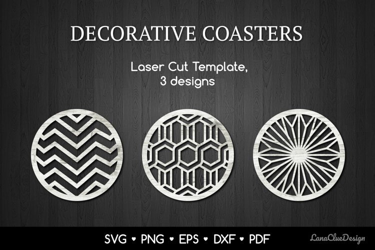 3 Decorative Coasters SVG, Round Laser Cut Templates example image 1