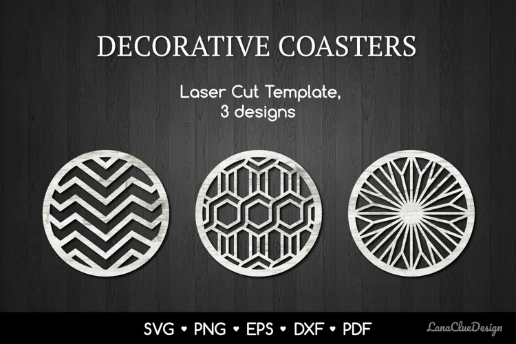 3 Decorative Coasters SVG, Round Laser Cut Templates