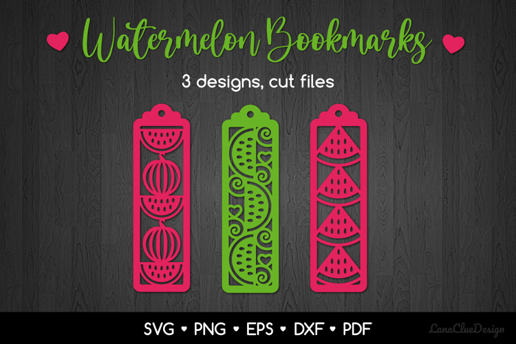3 Watermelon Bookmarks SVG, Watermelon Papercut Template