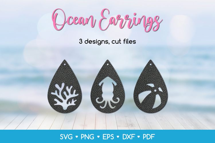 Teardrop Ocean Earrings SVG, Sea Jewelry Laser Cut Files