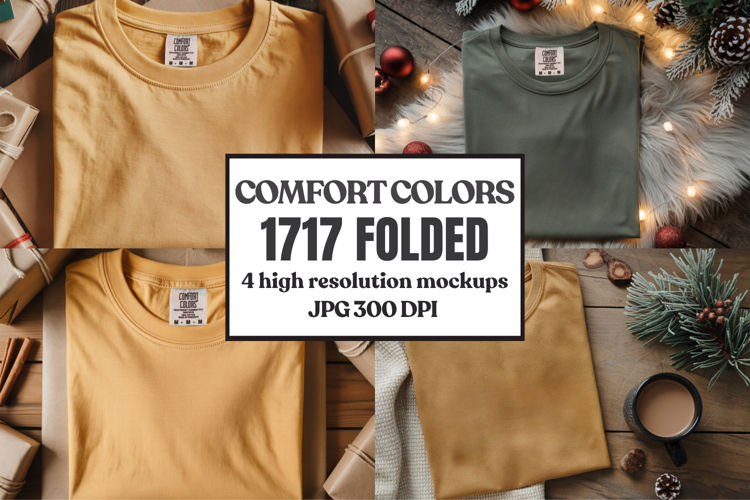 Comfort Colors 1717 Christmas Folded T-Shirt Mockup