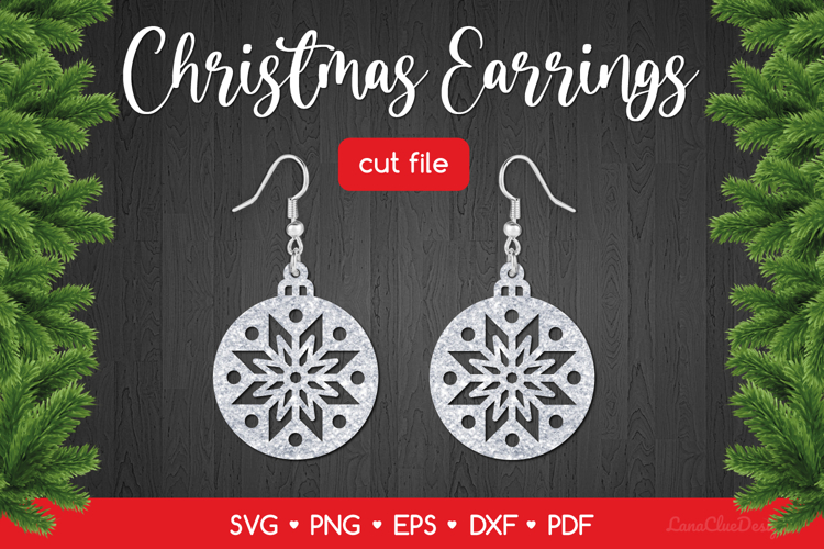 Christmas Ball with Snowflake Earring SVG Cut File
