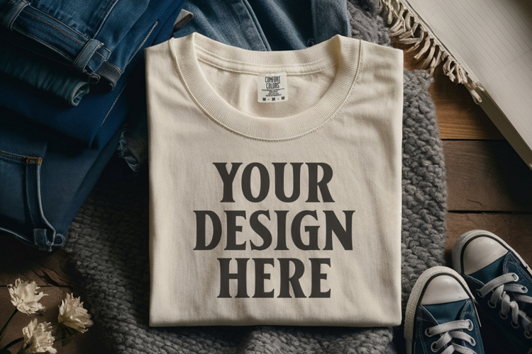 Ivory Comfort Colors 1717 Folded Tshirt Mockups