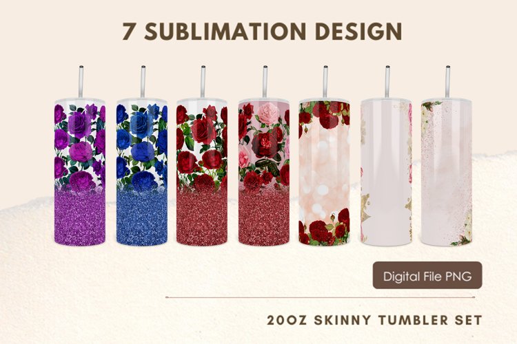 20oz Vintage Rose Floral Glitter Tumbler Wrap Sublimation example image 1