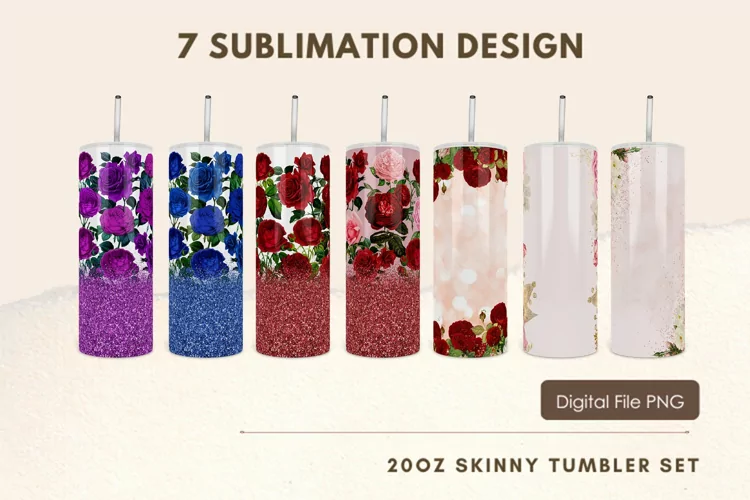 20oz Vintage Rose Floral Glitter Tumbler Wrap Sublimation