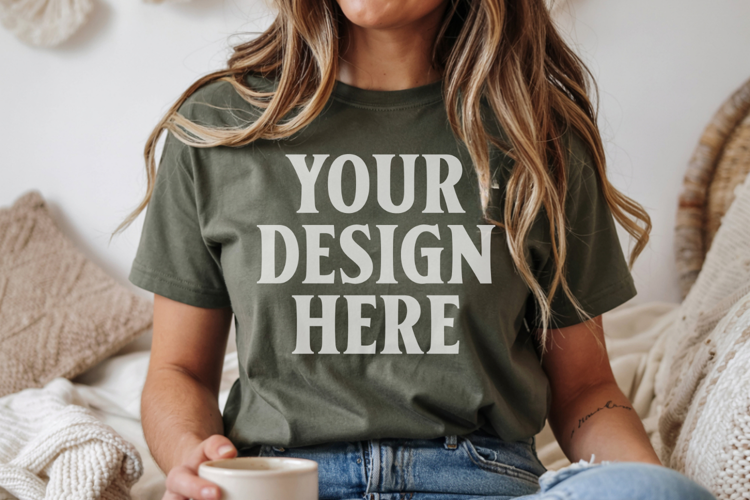 Christmas Bella Canvas 3001 Forest Green Shirt Mockup ,Trand
