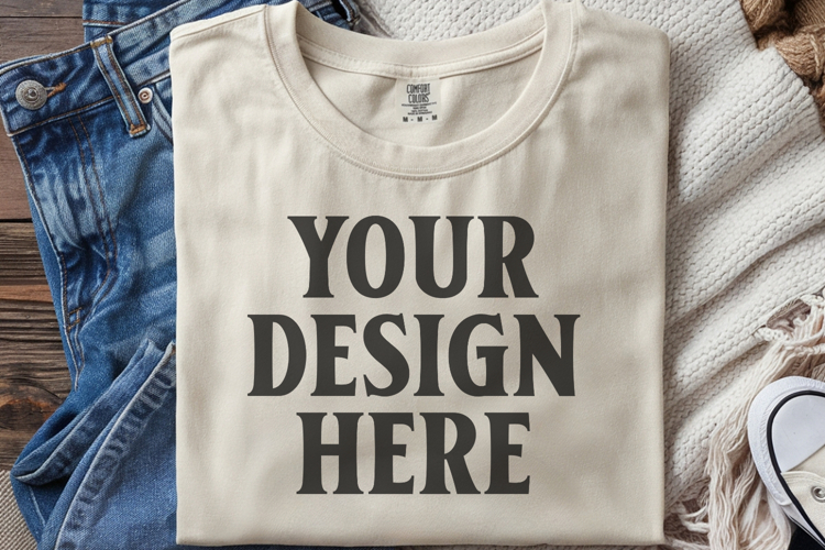 Ivory Comfort Colors 1717 Folded Tshirt Mockups