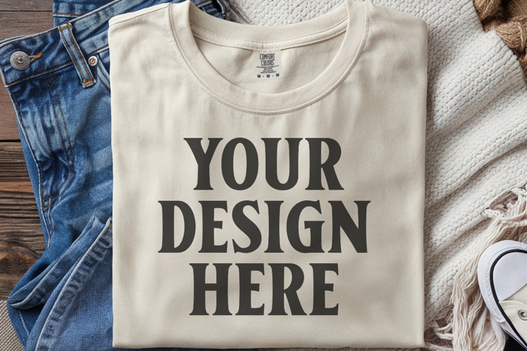 Ivory Comfort Colors 1717 Folded Tshirt Mockups
