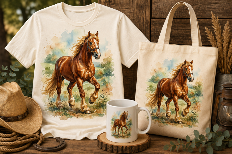 Chestnut Horse Watercolor PNG | Horse Sublimation Design