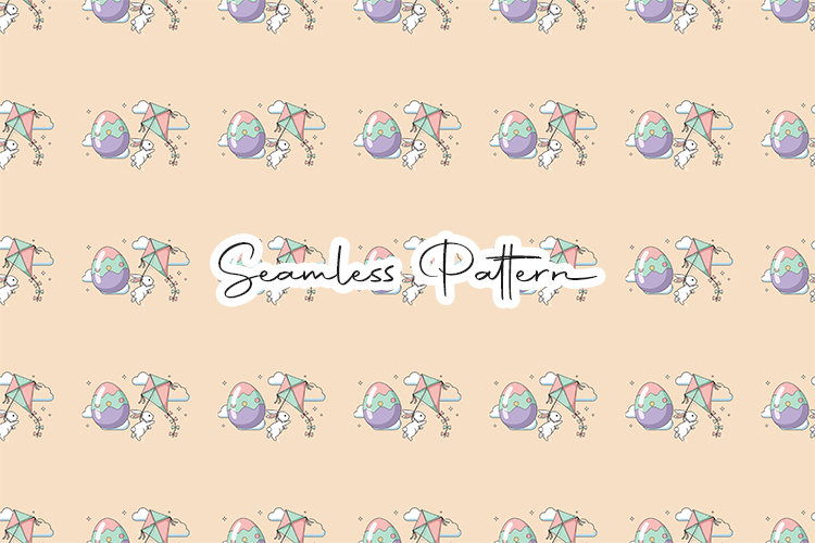 Cute Bunny Flying Kite Seamless Pattern