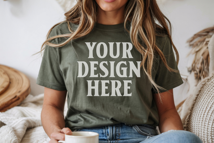 Christmas Bella Canvas 3001 Forest Green Shirt Mockup ,Trand