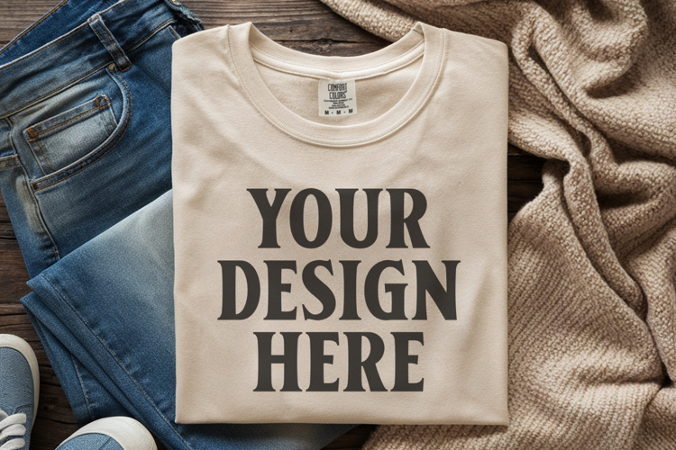 Ivory Comfort Colors 1717 Folded Tshirt Mockups