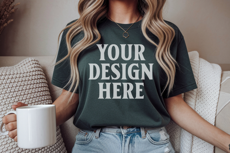 Christmas Bella Canvas 3001 Forest Green Shirt Mockup ,Trand