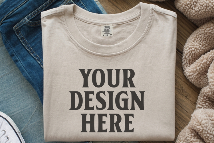 Ivory Comfort Colors 1717 Folded Tshirt Mockups