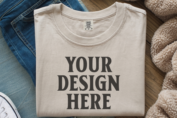 Ivory Comfort Colors 1717 Folded Tshirt Mockups