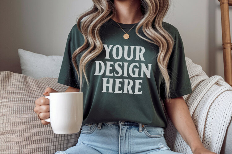 Christmas Bella Canvas 3001 Forest Green Shirt Mockup ,Trand example image 1
