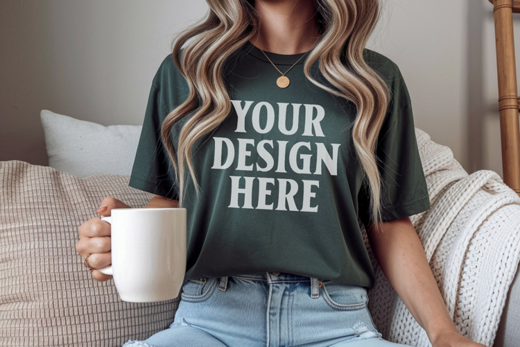 Christmas Bella Canvas 3001 Forest Green Shirt Mockup ,Trand