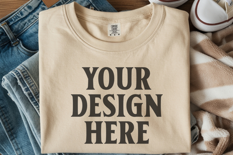 Ivory Comfort Colors 1717 Folded Tshirt Mockups