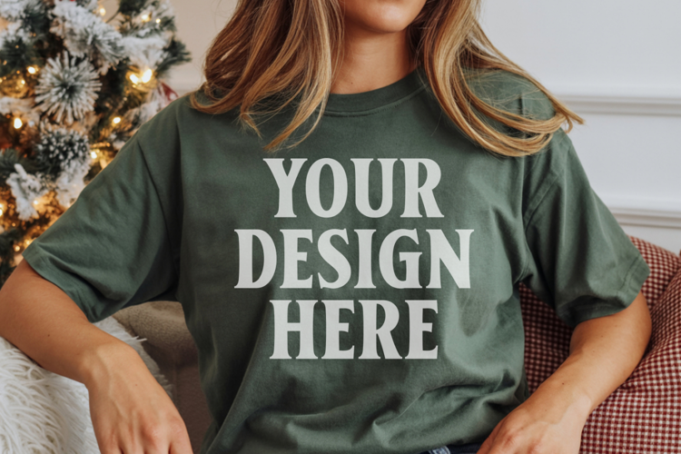 Christmas Bella Canvas 3001 Forest Green Shirt Mockup ,Trand