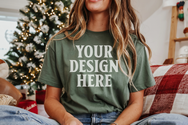Christmas Bella Canvas 3001 Forest Green Shirt Mockup ,Trand